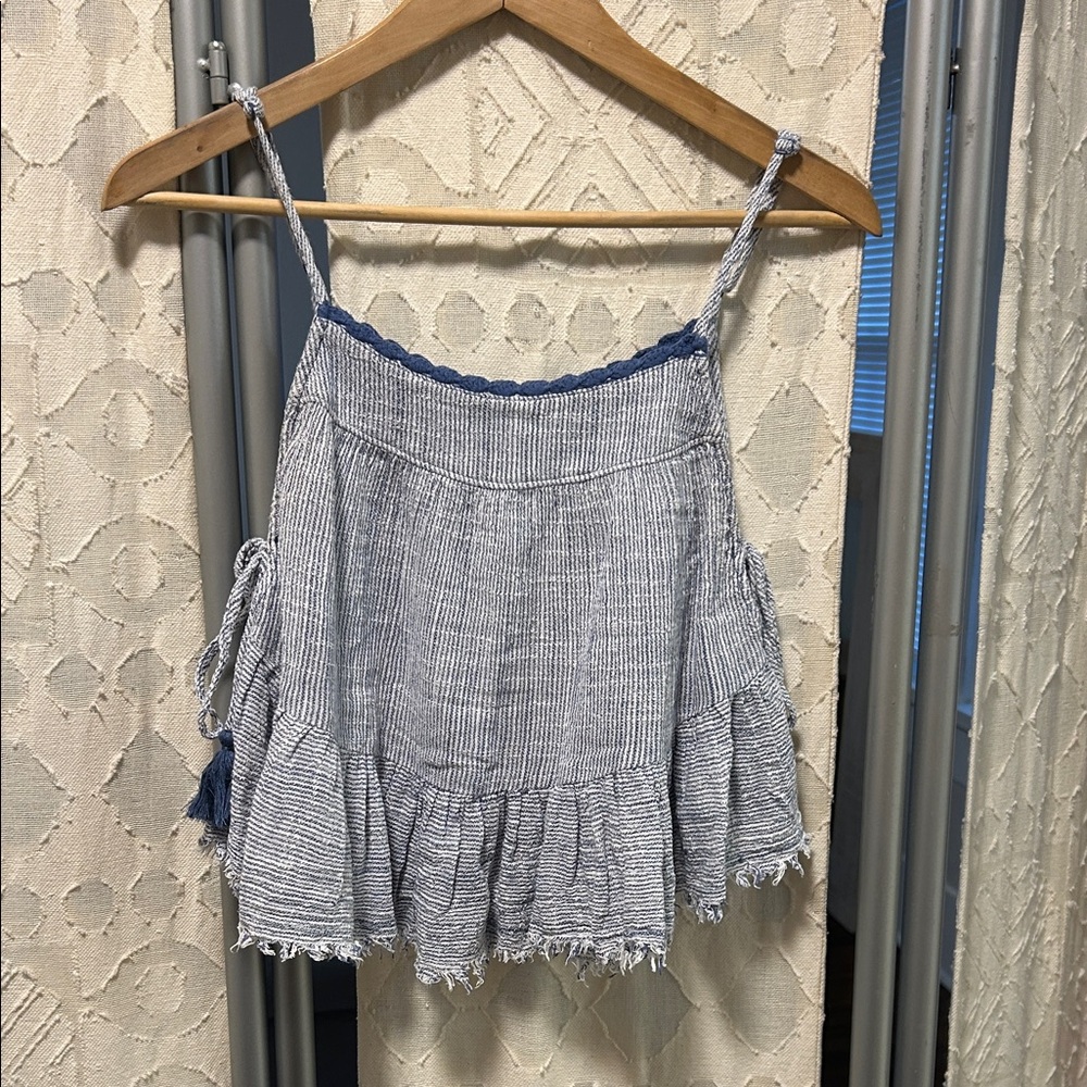 Aerie Blue and White Textured Knit Top XS